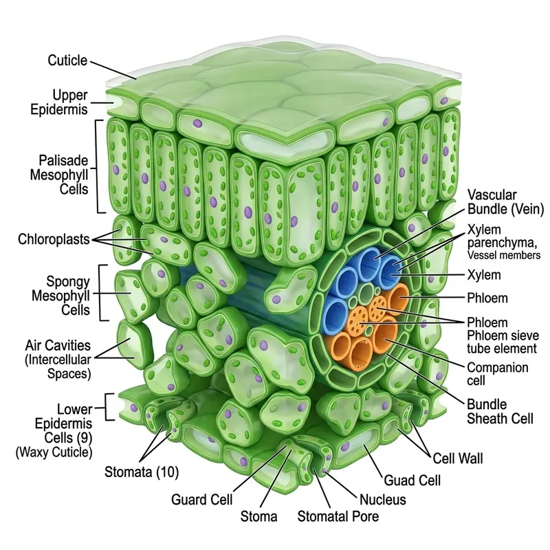 3D Leaf Cross Section Diagram