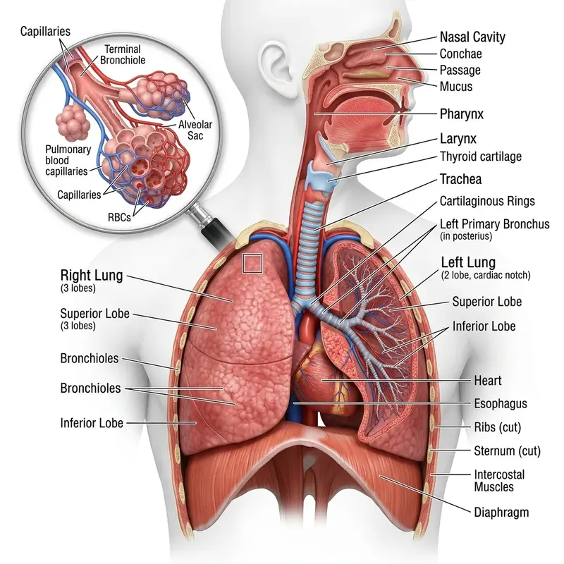 3D Human Respiratory System Anatomy Layout