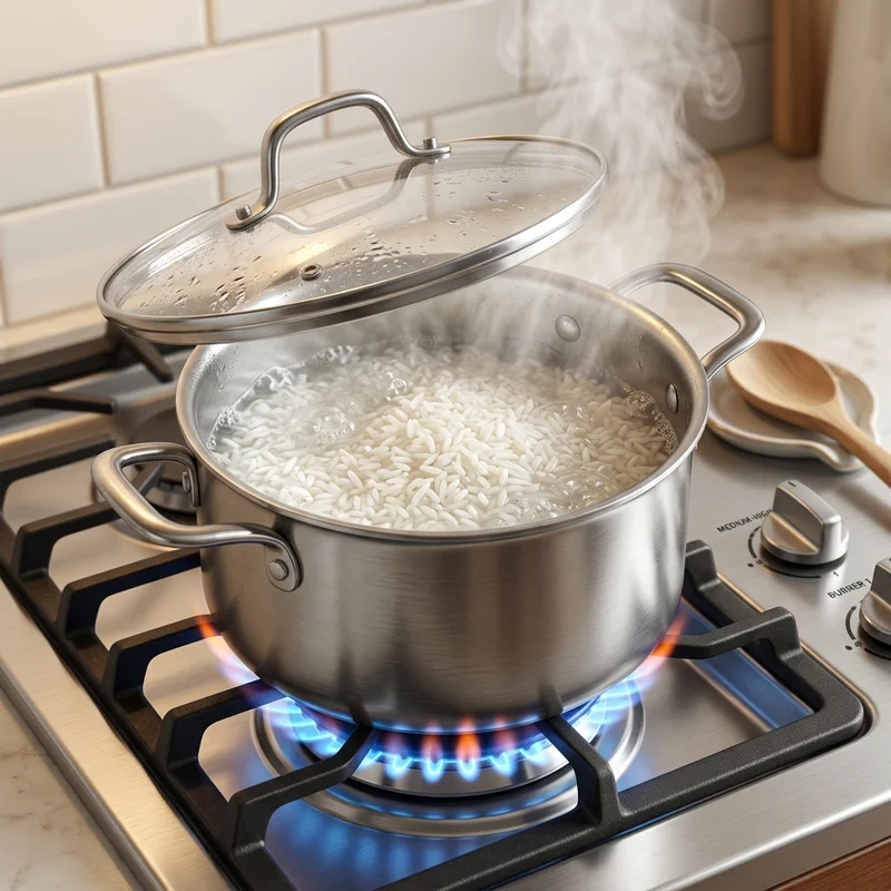 Rice being cooked on a stove