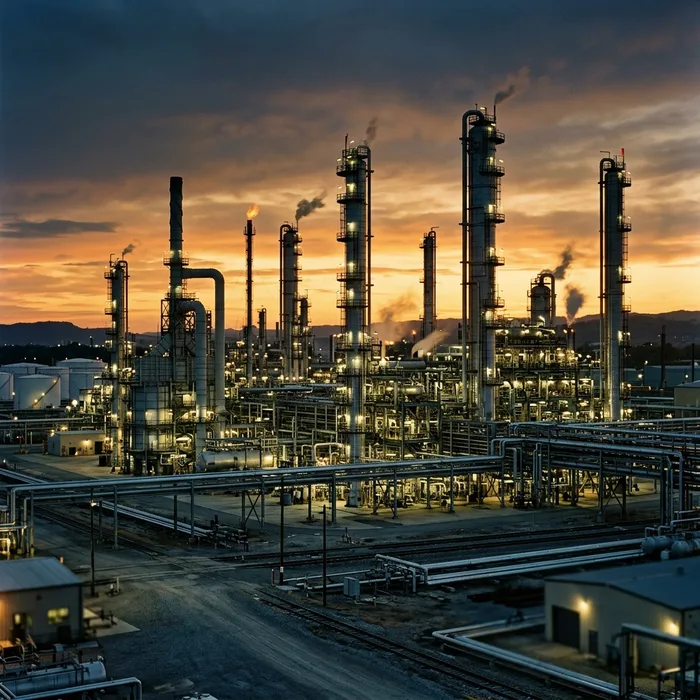 Industrial oil refinery towers